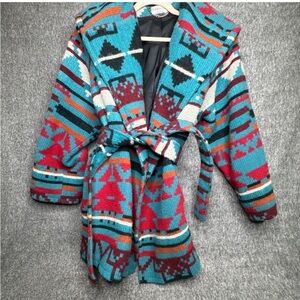 VINTAGE Ashley Scott Aztec Sz Large Printed Navajo coat Southwestern Geometric